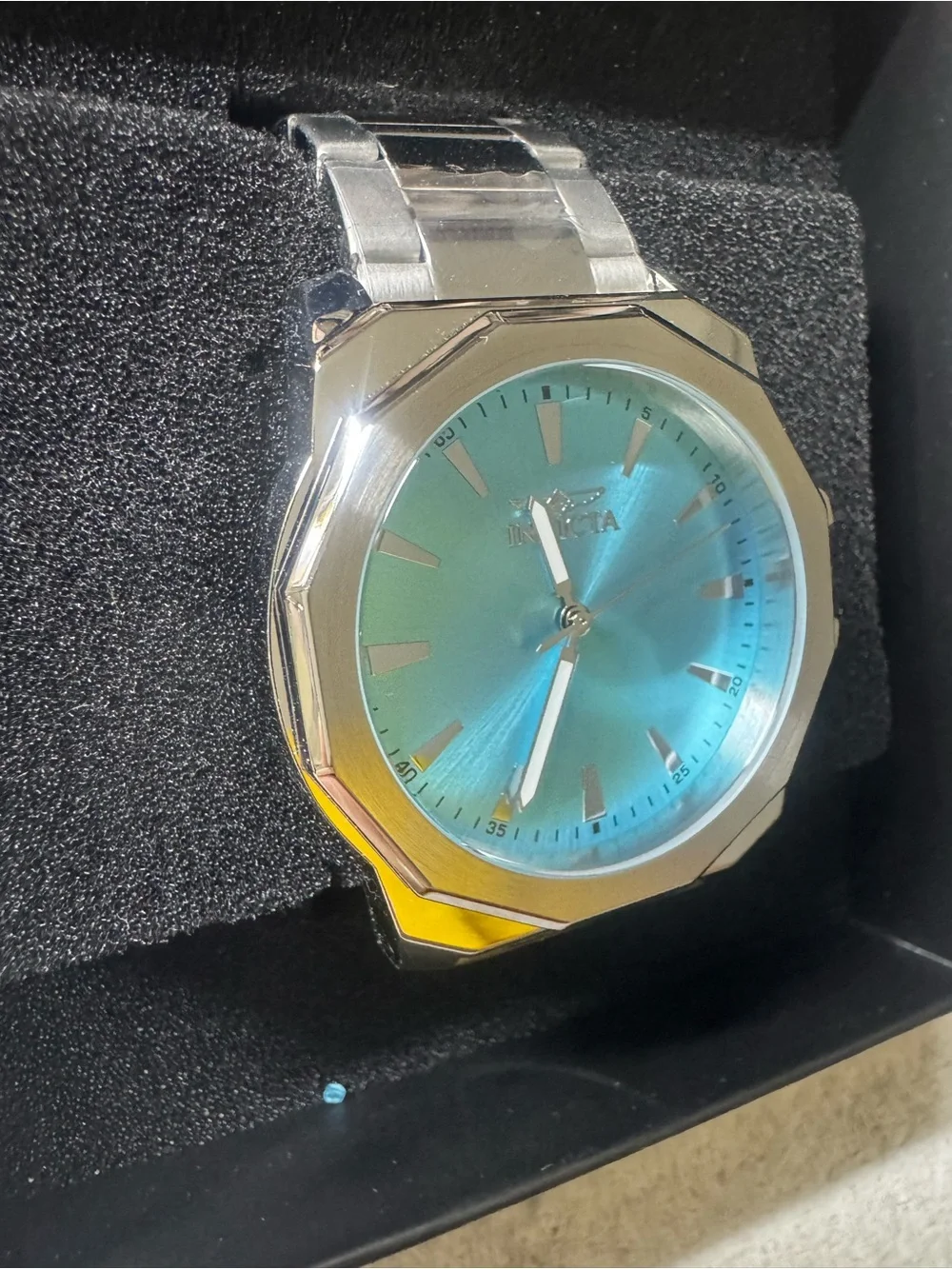 #163 Invicta Silver Case Watch with Turquoise Blue Dial